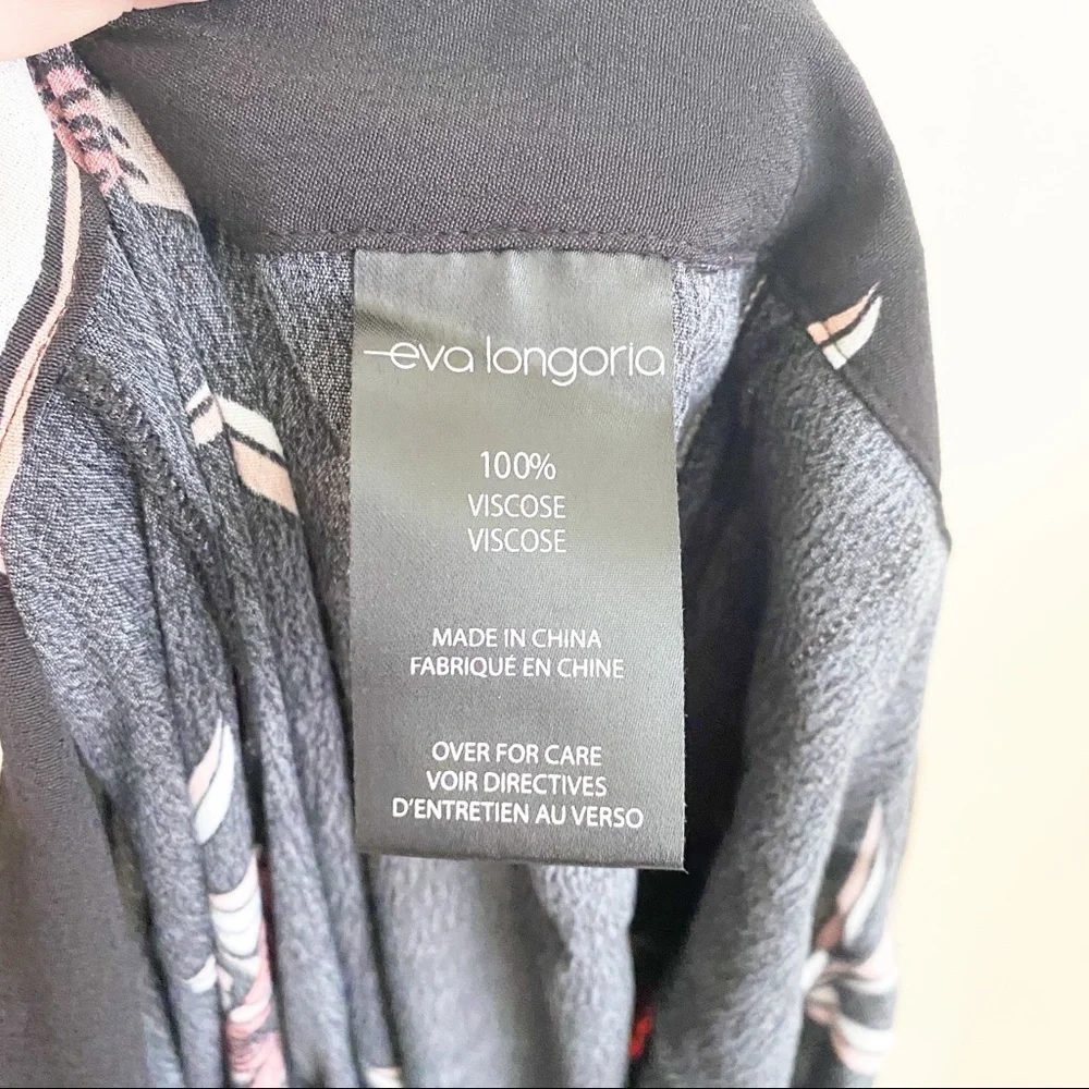 Eva Longoria Floral Ribbon Stripe Wide Leg Crepe Trouser Pant Black Pink 6 - Picture 11 of 12